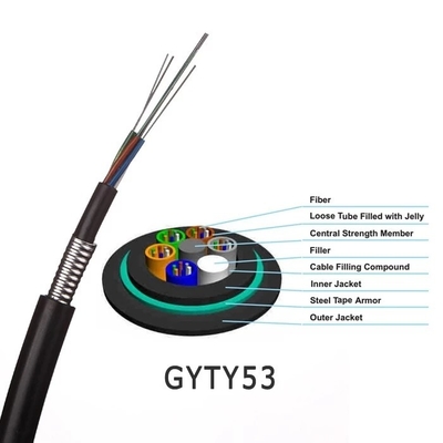 GYTA53 Direct Burial Fiber Optic Cable Loose Tube Stranded 12 Core Armoured Fiber Optic Cable