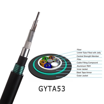 48 Cores GYTA53 Steel Armored Fiber Optic Cable Direct Buried Stranded Loose Tube