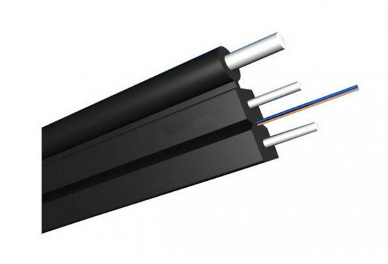Black LSZH Sheath Digital Fibre Optic Cable 1 Core With Steel Wire FRP Strengthen FTTH