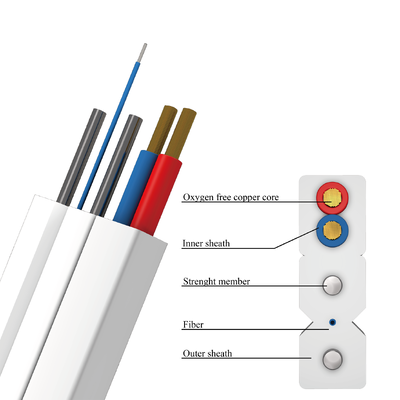 G657A1/G657A2 2 Core Optical Fiber Drop Cable Integrated With Two Copper Conductors For FTTH & Monitoring System