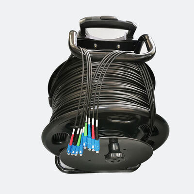 Tactical Armored Field Fiber Optic Cable with Portable Cable Reel, 2/4/6/8/12 Core LC SC Waterproof Connector, TPU Jacket Stainless Steel Spiral Armored Field Deployable Optical Cable