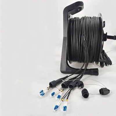 Tactical Armored Field Fiber Optic Cable with Portable Cable Reel, 2/4/6/8/12 Core LC SC Waterproof Connector, TPU Jacket Stainless Steel Spiral Armored Field Deployable Optical Cable