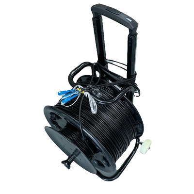 Tactical Armored Field Fiber Optic Cable with Portable Cable Reel, 2/4/6/8/12 Core LC SC Waterproof Connector, TPU Jacket Stainless Steel Spiral Armored Field Deployable Optical Cable